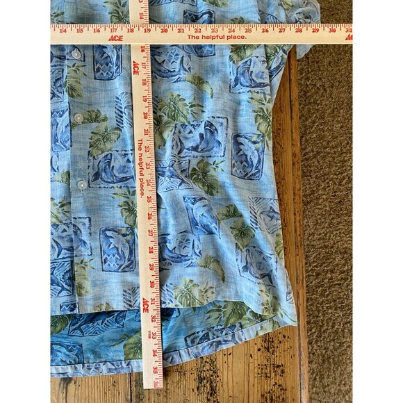 Vintage Paradise Style Hawaii Blue Green Tropical Button-Down Shirt 3XL - Picture 5 of 5